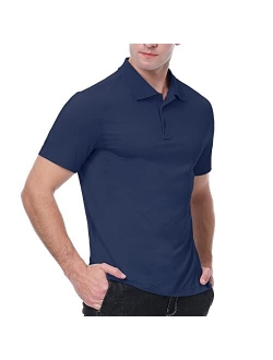 JIM LEAGUE Men's Golf Polo Shirts - Long/Short Sleeve Dry Fit Athletic Tennis Polyester Shirt with Collar UPF50(Lightweight)