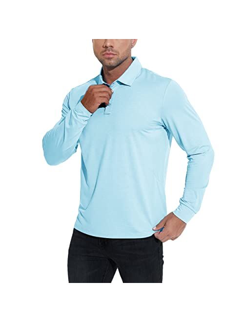 JIM LEAGUE Men's Golf Polo Shirts - Long/Short Sleeve Dry Fit Athletic Tennis Polyester Shirt with Collar UPF50(Lightweight)