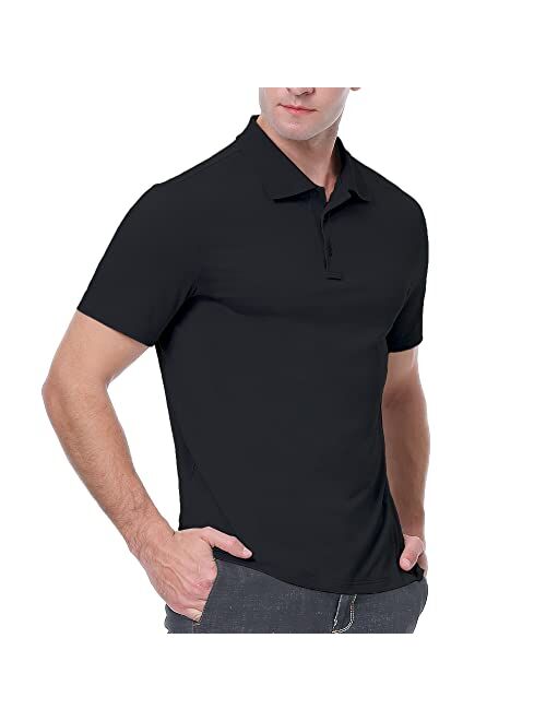 JIM LEAGUE Men's Golf Polo Shirts - Long/Short Sleeve Dry Fit Athletic Tennis Polyester Shirt with Collar UPF50(Lightweight)