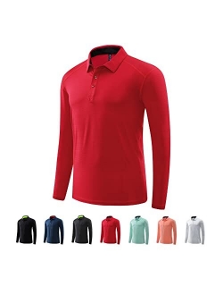 MAXERIA Active Long Sleeve Polo Shirts for Men Dry Fit Stretch Pique Jersey Golf Shirts for Men Moisture Wicking Mens Shirts