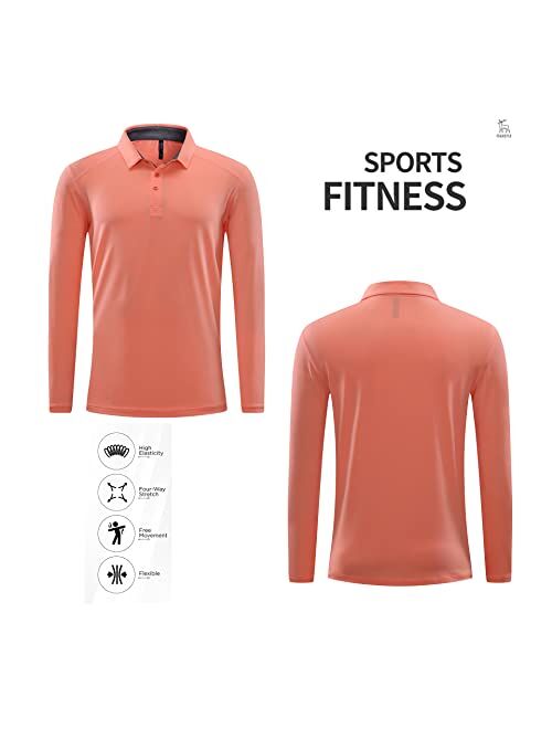 MAXERIA Active Long Sleeve Polo Shirts for Men Dry Fit Stretch Pique Jersey Golf Shirts for Men Moisture Wicking Mens Shirts