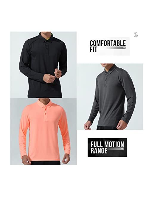 MAXERIA Active Long Sleeve Polo Shirts for Men Dry Fit Stretch Pique Jersey Golf Shirts for Men Moisture Wicking Mens Shirts