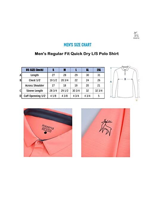 MAXERIA Active Long Sleeve Polo Shirts for Men Dry Fit Stretch Pique Jersey Golf Shirts for Men Moisture Wicking Mens Shirts