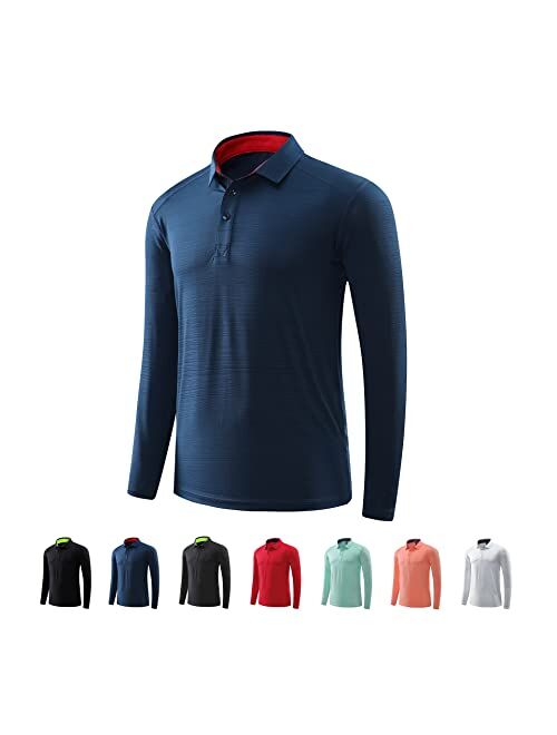 MAXERIA Active Long Sleeve Polo Shirts for Men Dry Fit Stretch Pique Jersey Golf Shirts for Men Moisture Wicking Mens Shirts