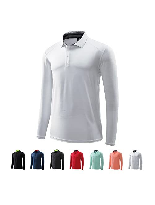 MAXERIA Active Long Sleeve Polo Shirts for Men Dry Fit Stretch Pique Jersey Golf Shirts for Men Moisture Wicking Mens Shirts