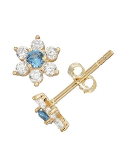 Junior Jewels Gold Tone Sterling Silver Simulated Birthstone Flower Stud Earrings