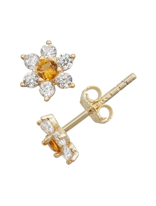 Junior Jewels Gold Tone Sterling Silver Simulated Birthstone Flower Stud Earrings