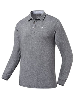 BGOWATU Men's Golf Polo Shirts 3-Button Dry Fit UPF 50+ Long Sleeve Stretch Athletic Casual T-Shirt