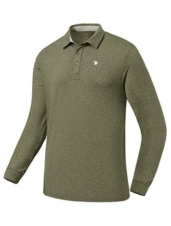 BGOWATU Men's Golf Polo Shirts 3-Button Dry Fit UPF 50+ Long Sleeve Stretch Athletic Casual T-Shirt