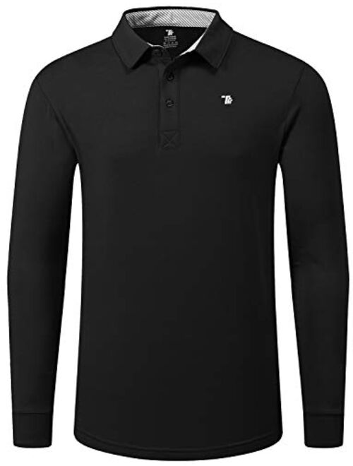 BGOWATU Men's Golf Polo Shirts 3-Button Dry Fit UPF 50+ Long Sleeve Stretch Athletic Casual T-Shirt