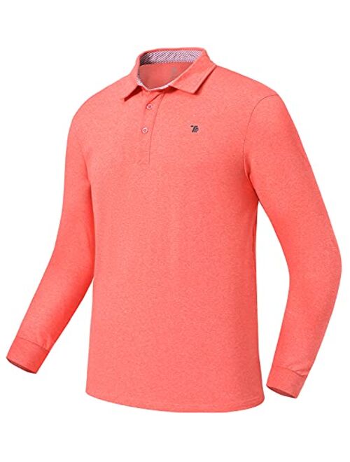 BGOWATU Men's Golf Polo Shirts 3-Button Dry Fit UPF 50+ Long Sleeve Stretch Athletic Casual T-Shirt