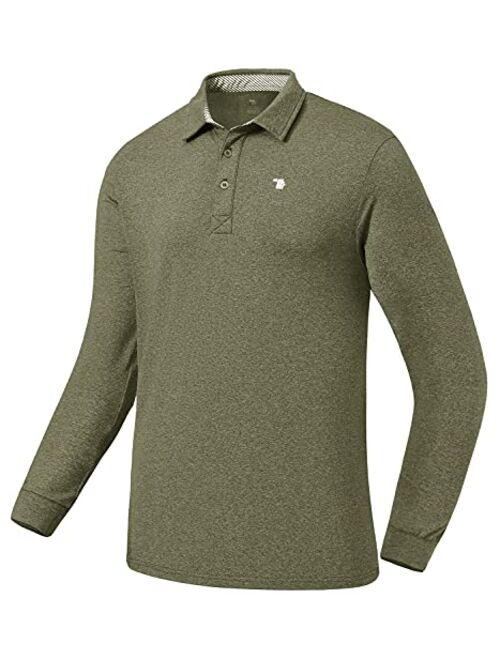 BGOWATU Men's Golf Polo Shirts 3-Button Dry Fit UPF 50+ Long Sleeve Stretch Athletic Casual T-Shirt