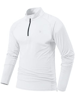 BGOWATU Men's Golf Polo Shirts Long Sleeve Quarter Zip Pullover Hiking T-Shirt UPF 50 Lightweight Running Tennis Tops