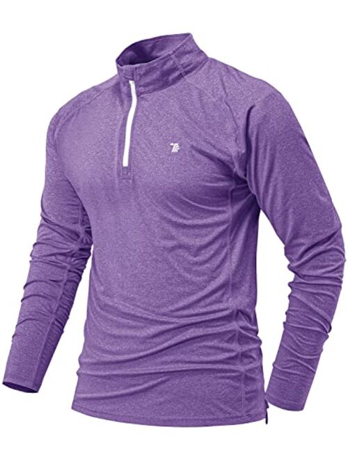 BGOWATU Men's Golf Polo Shirts Long Sleeve Quarter Zip Pullover Hiking T-Shirt UPF 50 Lightweight Running Tennis Tops