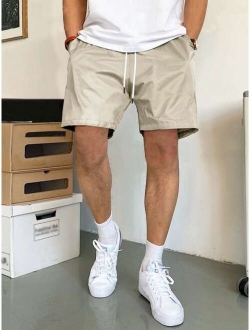 Men Slant Pockets Drawstring Waist Shorts