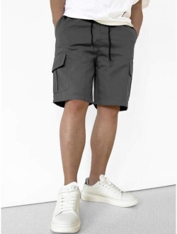 Men Flap Pocket Drawstring Waist Shorts