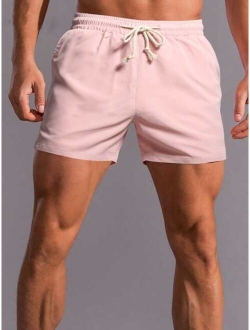 Men Solid Drawstring Waist Shorts