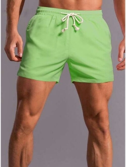 Men Solid Drawstring Waist Shorts