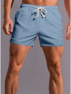 Men Solid Drawstring Waist Shorts