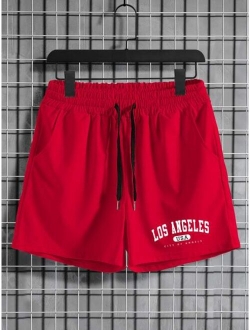 Men Letter Graphic Drawstring Waist Shorts