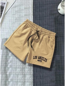 Men Letter Graphic Drawstring Waist Shorts