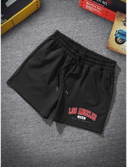 Men Letter Graphic Drawstring Waist Shorts