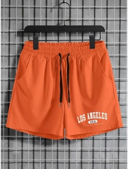 Men Letter Graphic Drawstring Waist Shorts