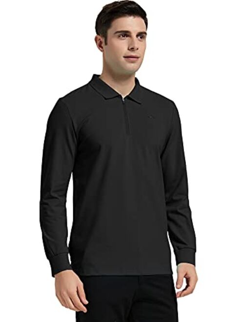 MoFiz Men's Golf Shirt 1/4-Zip Long Sleeve Polo Shirt Quick Dry Athletic Shirt Slim-Fit Hiking Shirts