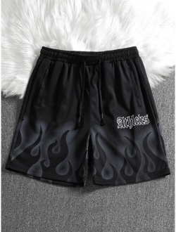 Men Fire Letter Graphic Drawstring Waist Shorts