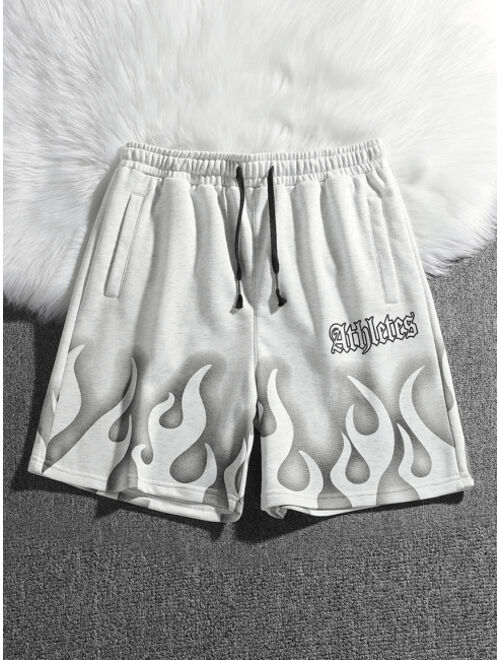 Shein Men Fire Letter Graphic Drawstring Waist Shorts