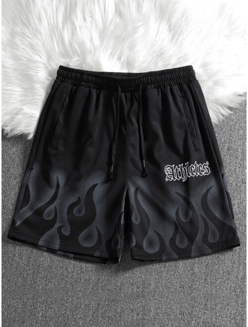 Shein Men Fire Letter Graphic Drawstring Waist Shorts