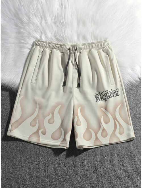 Shein Men Fire Letter Graphic Drawstring Waist Shorts