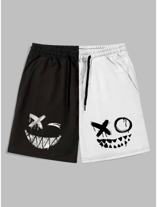 Shein Men Cartoon Graphic Two Tone Drawstring Waist Shorts