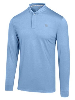 Mens Dry Fit Long Sleeve Collarless Golf Shirt, Quick Dry Polos, Stretch Fabric