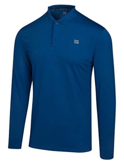 Mens Dry Fit Long Sleeve Collarless Golf Shirt, Quick Dry Polos, Stretch Fabric