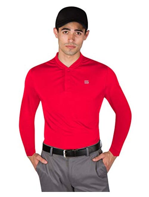 Three Sixty Six Mens Dry Fit Long Sleeve Collarless Golf Shirt, Quick Dry Polos, Stretch Fabric