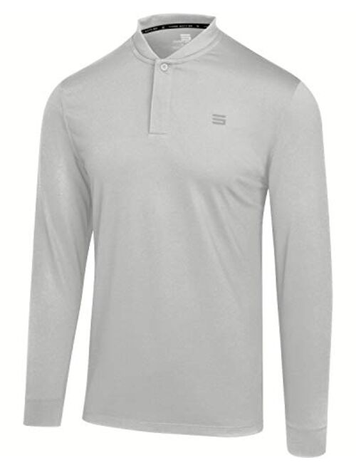 Three Sixty Six Mens Dry Fit Long Sleeve Collarless Golf Shirt, Quick Dry Polos, Stretch Fabric