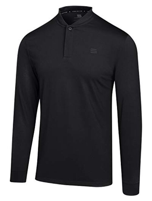 Three Sixty Six Mens Dry Fit Long Sleeve Collarless Golf Shirt, Quick Dry Polos, Stretch Fabric