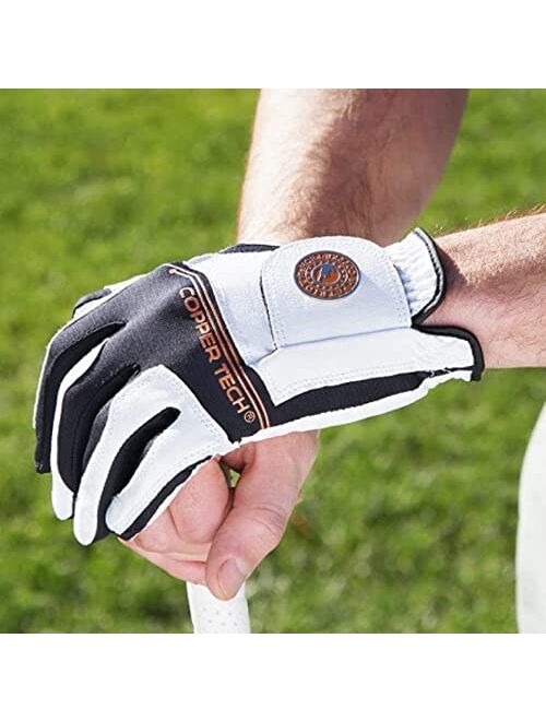 Copper Tech Gloves Men's Golf Glove with Honeycomb Grip, One Size, White/Black