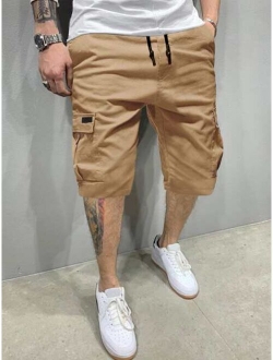 Men Flap Pocket Drawstring Cargo Shorts