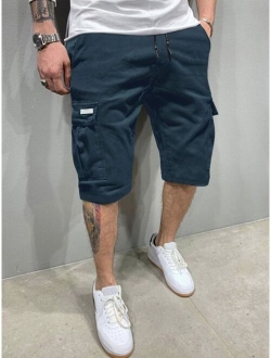 Men Flap Pocket Drawstring Cargo Shorts