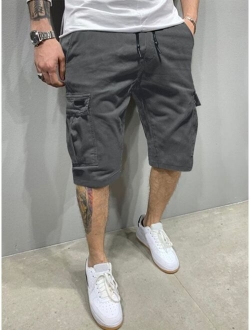 Men Flap Pocket Drawstring Cargo Shorts