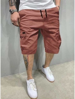 Men Flap Pocket Drawstring Cargo Shorts