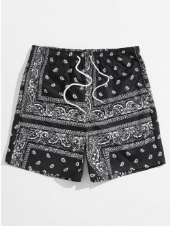 Men Drawstring Waist Paisley Print Shorts