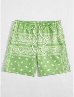 Men Drawstring Waist Paisley Print Shorts