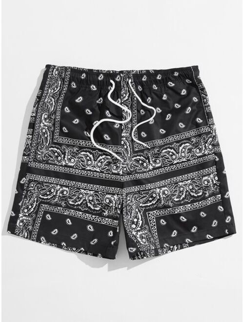 SHEIN Men Drawstring Waist Paisley Print Shorts