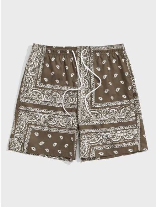 SHEIN Men Drawstring Waist Paisley Print Shorts