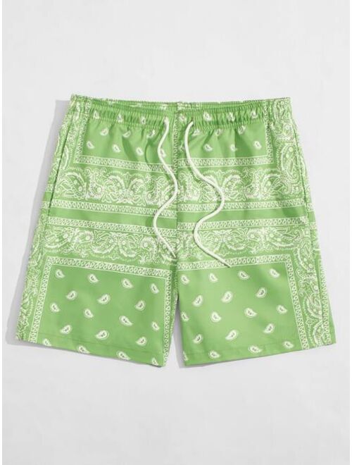 SHEIN Men Drawstring Waist Paisley Print Shorts