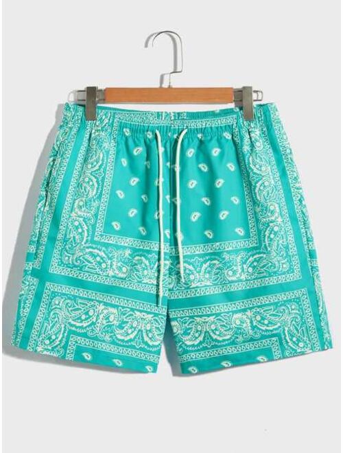 SHEIN Men Drawstring Waist Paisley Print Shorts