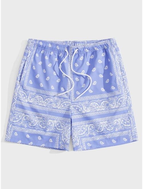 SHEIN Men Drawstring Waist Paisley Print Shorts